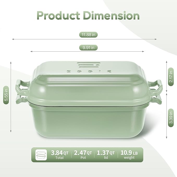 Enameled Cast Iron Dutch Oven Pot with Lid, Dutch Oven for Sourdough Bread Baking, 10×6 Bread Loaf Pans with Lid for Homemade Bread, Cake, Meatloaf, Oven & Induction Safe (Green, 3.84 QT)