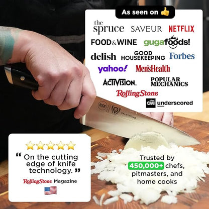 Dalstrong 8" Chef Knife — Forged High-Carbon German Steel, Full-Tang, Hand-Polished 16–18° Edge — Gladiator Series ELITE For Daily Home Cooking, BBQ Prep & Professional Kitchens — G-10, NSF