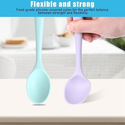 4 Pieces Small Silicone Spoons Multicolored Nonstick Kitchen Spoons Silicone Mixing Spoon for Cooking Heat Resistant Tea Spoon for Kitchen Cooking Baking Serving (Blue Light Blue Purple Cyan)