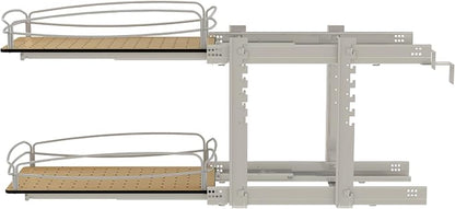 Rev-A-Shelf 2 Tier Pull Out Kitchen Cabinet Storage Organizer with Solid Bottom & Undermount Soft-Close Full Extension Slides, 54BK-12SC-2-1