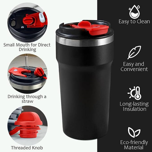 SPLMIFA Travel Coffee Mugs Leak-Proof, Reusable Coffee Cups with Lids, Stainless Steel Vacuum Insulated Coffee Tumblers, Thermal Insulation Cups for Men and Women Hot & Cold Drinks(4th-Black, 16OZ)
