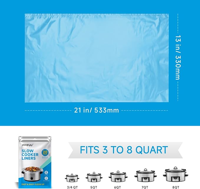 Slow Cooker Liners 3-8 Quart, Cooking Bags Large Size 13"x 21", Slow Cooker Bags Disposable Oval Large For Crock Pot (20)