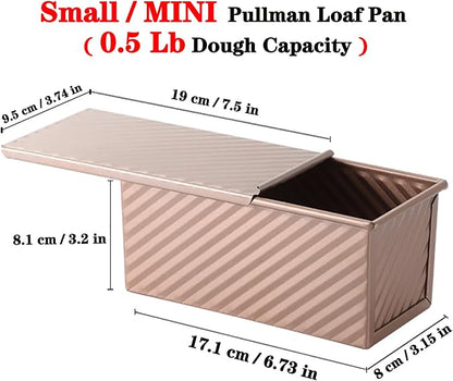 Small Pullman Loaf Pan with Lid, 0.5 lb Dough Capacity, Mini Bakeware Carbon Steel Toast Mold for Baking Bread