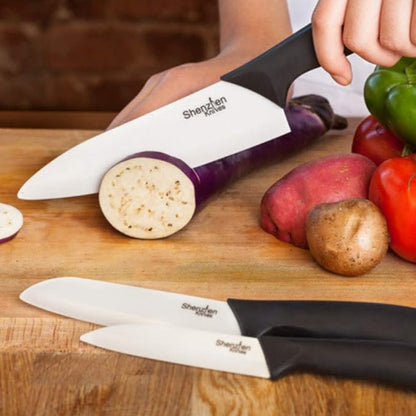 Shenzhen Knives White Ceramic Knife Set - 3-Piece Kitchen Knives Bundle: 6" Chef's, 5" Slicing, and 4" Paring Knife. Lightweight Kitchen Cutlery for Precision Slicing and Cooking