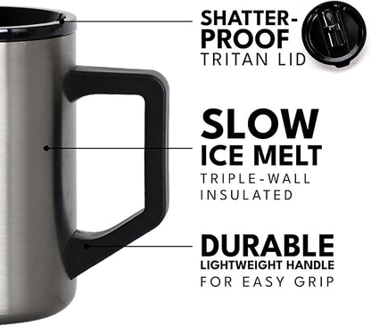Elemental Insulated Coffee Mug - Triple Wall Stainless Steel Summit Travel Cup for Hot and Cold Drinks - Thermal Coffee Mug with Lid and Handle for Camping, Office & Travel 16oz - Gunmetal