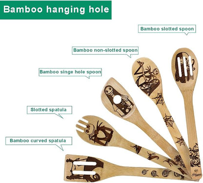 Nightmare Wooden Spoons Great Utensil Set Fun Idea Serving Utensils Burned Bamboo Spoons Kitchen House Warming Present Slotted Spoon 5 Piece
