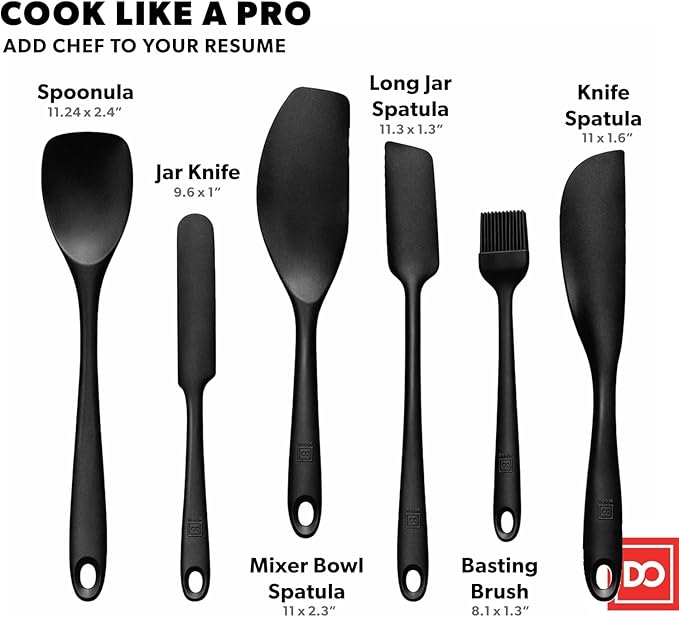 All New DI ORO 6-Piece Silicone Spatula Set - Rubber Kitchen Utensils for Baking, Cooking & Mixing - Heat-Resistant 600°F BPA Free Spatulas for Nonstick Cookware - Dishwasher Safe (Black)