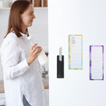 Thboxes 4 Pack Magnetic Note Pad for Fridge with Pen Holder, Totally 200 Sheets Grocery List Magnet Pad for Refrigerator Magnetic Shopping List Pad（Fruit Design）