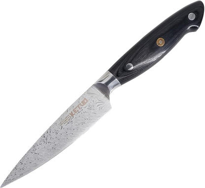 Ketuo Professional Chef Knife Damascus Carbon Steel with Laser Pattern Blade and Black Pakka Wood (5 Inch Utility Knife)