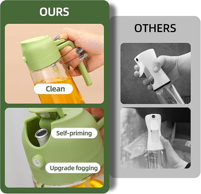 Aovdy Oil Sprayer for Cooking 16oz,2 in 1 Olive Oil Dispenser and Oil Sprayer - 470ml Olive Bottle Spray and Pour - Glass Oil Dispenser for Kitchen Cooking Salad BBQ (2PCS-White & Green)