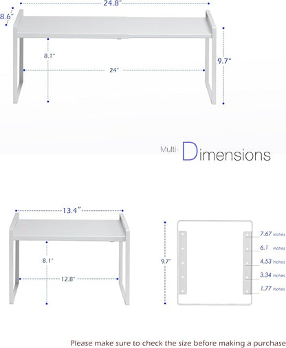 Nxconsu Expandable Cabinet Shelf Organizer Riser, 8.6" 1 Pack White | Heavy-Duty Steel Expandable Shelf Holds 50 lb, 5-Level Stackable Riser for Kitchen Cabinet Cupboard Pantry Counter Under Sink