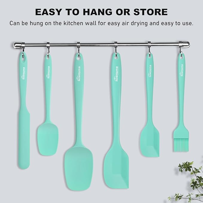 NileHome Silicone Spatula Set, 6 Pcs Food Grade Kitchen Utensils with Silicone Brush Heat Resistant Up to 600°F Dishwasher Safe BPA-Free Rubber Spatula for Scraping, Baking, Cooking, Mixing, Turquoise