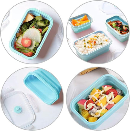 Alimat PluS 27oz Silicone Food Storage Containers, 3 Pack Set 800ml Collapsible Food Storage Containers with Lids(Blue)