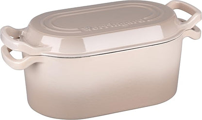 VORRINGARD Oval Dutch Oven Pot with Lid, Enamel Coating Cast Iron Bread Pans for Homemade Sourdough Bread Baking, Cooking, 4 Quart, Latte
