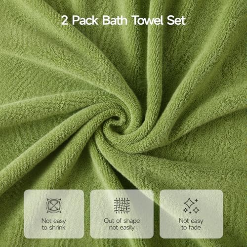 ecolook 2 Pack 100% Cotton Bath Towels, 28 x 55 Inches, Soft