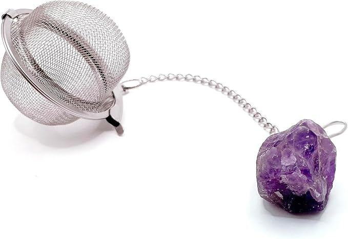 Crystal Tea Infuser, Raw Amethyst Rose Quartz Green Aventurine Tiger Eye Red Agate Tea Strainer, Tea Steeper Gemstone Gift for Tea Lovers, LuckLoves (Amethyst)