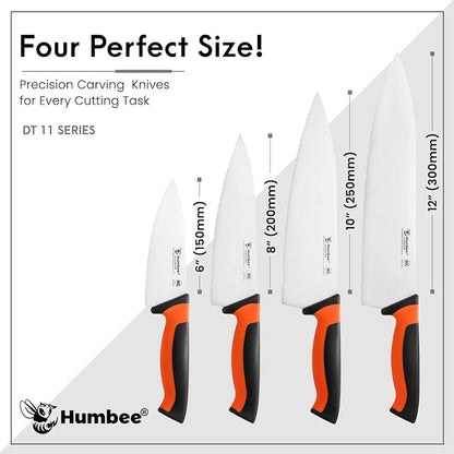 10 Inch Professional Chef Knife with Ergonomic Handle – NSF Certified Stainless Steel Kitchen Knife, Serrated Wave Teeth, Durable and Sharp Blade, DT 11 Series, Orange