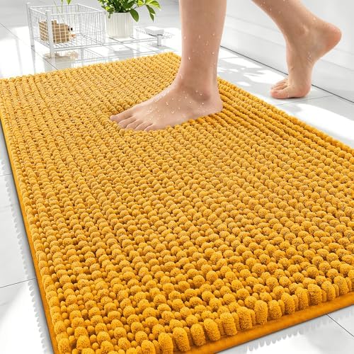OLANLY Thick Chenille Absorbent Bathroom Rugs Mat 30x20, Golden Yellow