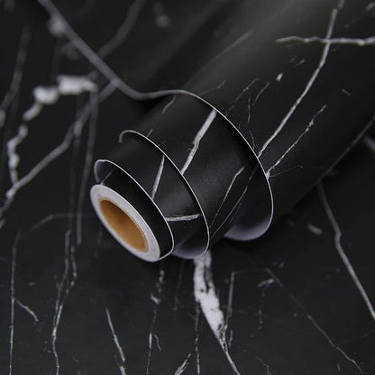 practicalWs 17.71''×196.8'' Marble Contact Paper Black/White Peel and Stick Wallpaper Thicken Self Adhesive Black Wallpaper for Countertops Cabinets Decorative Easy to Remove Upgrade