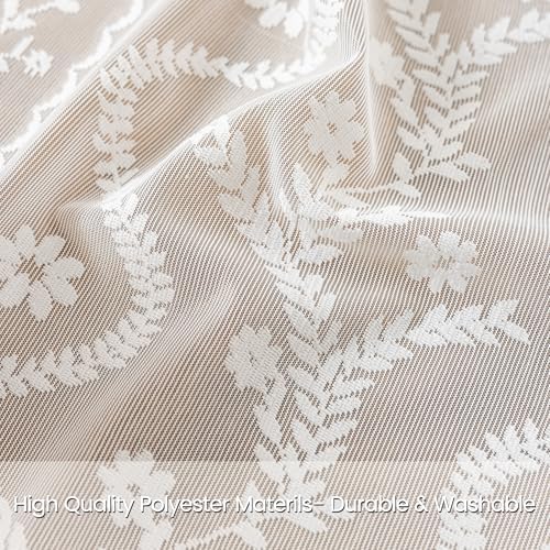 WAZZIO White Lace Shower Curtain - Vintage Pretty Flower Sheer Shower Curtains, Elegant Decorative Tassel Bath Curtains for Bathroom, 72 x 84 Inch, 1 Piece
