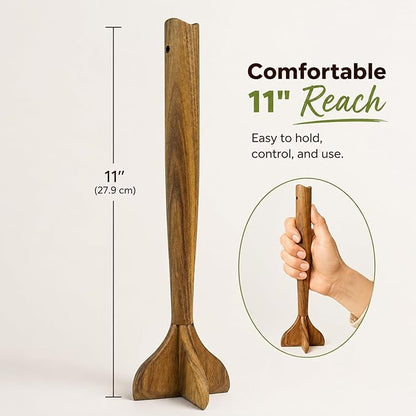 Wooden Meat Masher, Acacia Wood Meat Chopper for Ground Beef, 11 Inch Hamburger Smasher Tool, Manual Burger Potato Masher Kitchen Gadgets