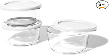 6-Piece Glass Food Storage Containers Set (3 Containers + 3 BPA-Free Lids) | 2-Cup, Leakproof | Microwave, Freezer, Oven & Dishwasher Safe | Ideal for Meal Prep & Pantry Organization, White