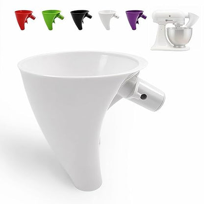 Flour Funnel for Kitchen Aid 5 Qt Tilt-Head Mixer, Easy Pour No-Mess Attachment for Flour, Sugar, and Egg Liquid, Food-Grade Plastic Baking Accessory Compatible with KSM150 (White)