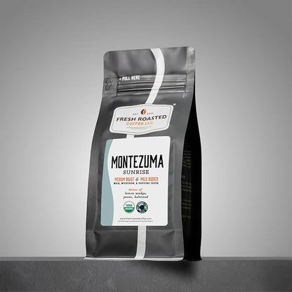 Fresh Roasted Coffee, Organic Montezuma Sunrise Whole Bean Coffee, Medium Roast, USDA Organic, 3rd Party Tested for Mold, Mycotoxin & Pesticides, Kosher, 12 oz
