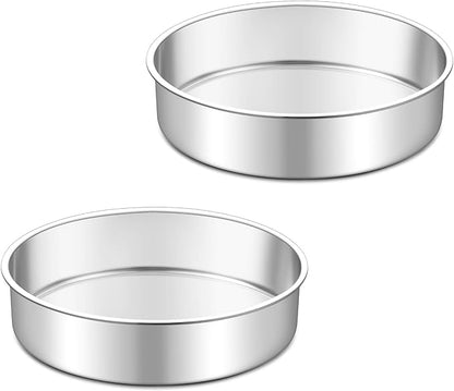 TeamFar 7 Inch Cake Pan, Stainless Steel Round Layer Cake Baking Pans Tins for Birthday Wedding, Non-Toxic & Heavy-Duty, Mirror Finish & Leak Proof, Oven & Dishwasher Safe, Set of 2