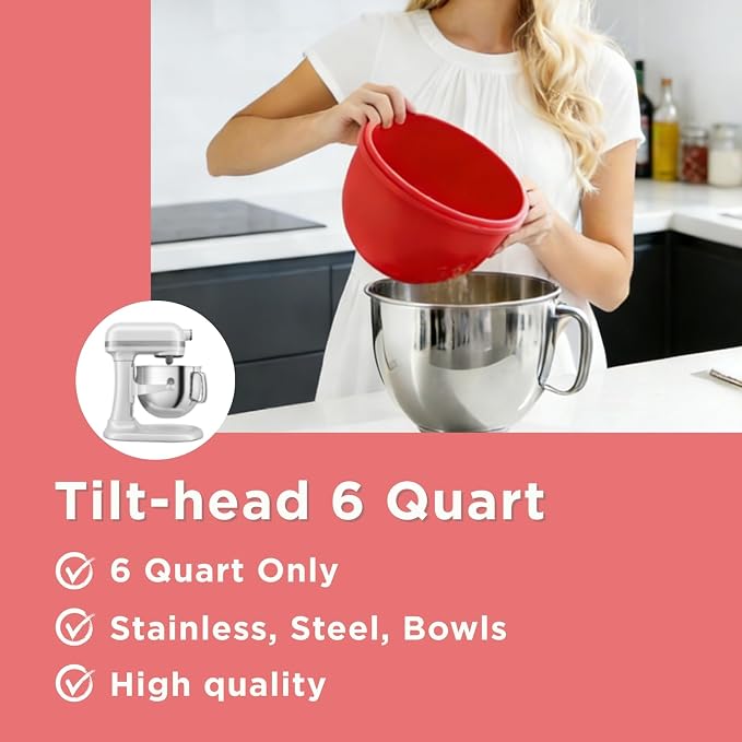 6 Qt 3-Pack Multicolor Silicone Liners with Vented Lids Compatible with KitchenAid Mixer, 2mm Extra-Thick Silicone Bowl Insert for Baking and Cooking, Mixer Parts & Accessories