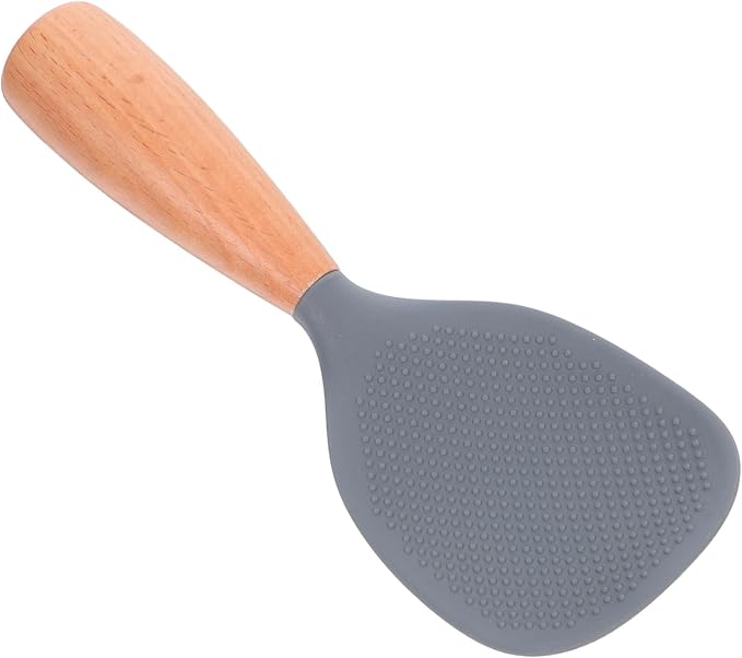 MAGICLULU Silicone Wooden Rice Paddle Kitchen Utensils Cooking Ladle Handle (Grey)