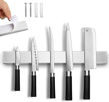 Magnetic Knife Holder for Wall, No Drilling Magnetic Knife Strip Adhesive Knife Holder Magnet Knife Bar, Wall Mount Knife Rack Block Metal Tool Holder for Utensils RV Kitchen Organization, 14 Inch