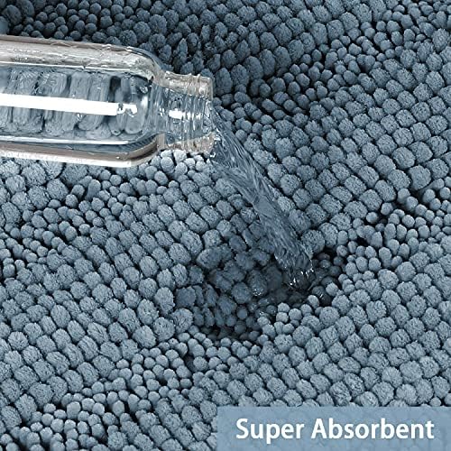 Turquoize Bathroom Rug 24"x36", Absorbent Chenille Bath Rug, Stone Blue