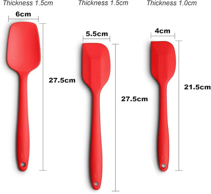 Silicone Spatula 3‑Piece Set Heat Resistant 600°F Non‑Stick Rubber Spatulas with Stainless Steel Core ALLWIN HOUSEWARE Large Spatula, Spoonula & Mini Spatula for Cooking & Baking, Red