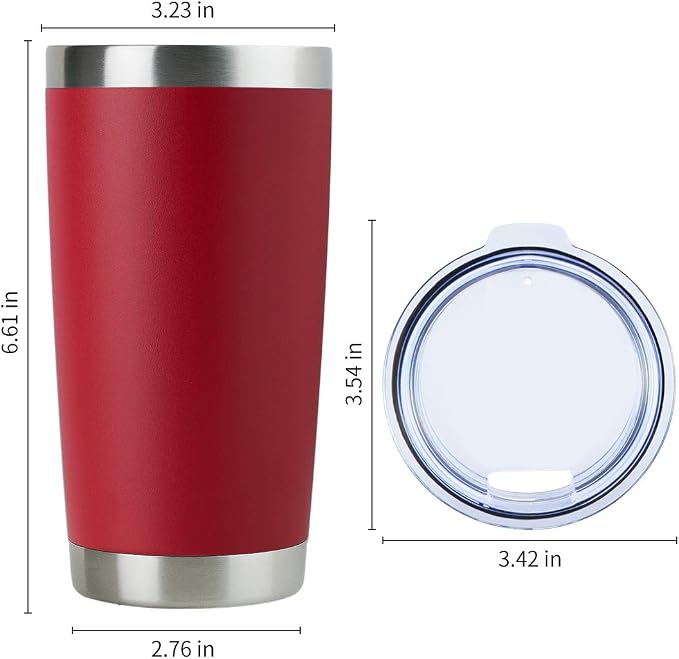 DOMICARE 20oz Stainless Steel Tumbler Bulk with Lid, Double Wall Vacuum Insulated Travel Mug, Powder Coated Coffee Cup, Powder Red, 1 Pack