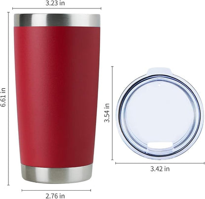 DOMICARE 20oz Stainless Steel Tumbler Bulk with Lid, Double Wall Vacuum Insulated Travel Mug, Powder Coated Coffee Cup, Powder Red, 12 Pack