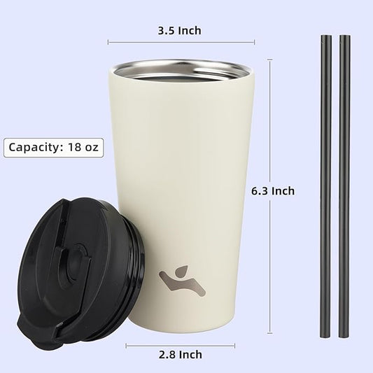 Konokyo 18 OZ Insulated Tumbler with Lid and 2 Straws Stainless Steel Water Bottle Vacuum Travel Mug Coffee Cup,Angel White