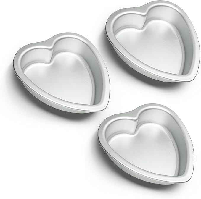6 ×2 Inch Heart Shape Cake Pans Set of 3, Baking Pan,Anodized Heart Cake Pan, Aluminum, For Valentine's Day Wedding Birthday and Other Occasions Cake.silver (6×2 inch heart cake pan set of 3)