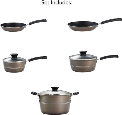 Tramontina Sicilia 8-Piece Non Stick Cookware Set with Glass Lids, Aluminum Nonstick Pots and Pans Kitchen Set (Hazelnut)