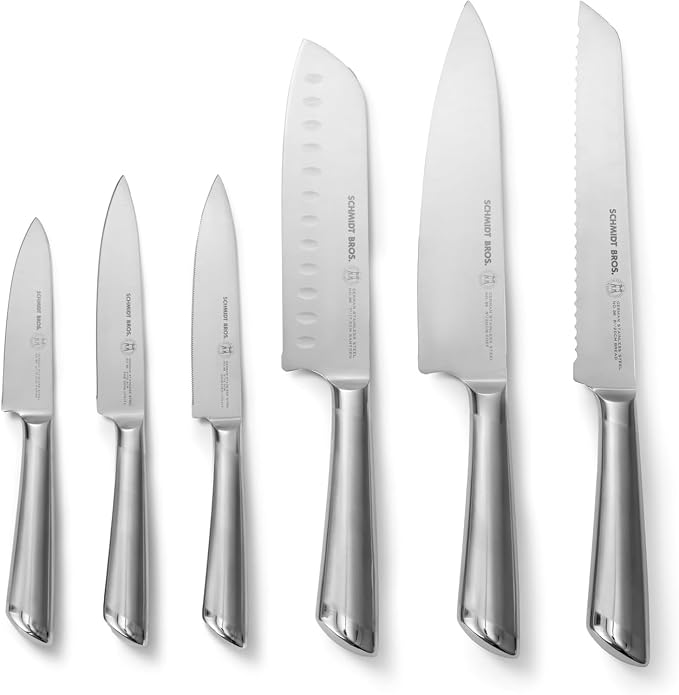 Schmidt Brothers - Atlas Series - 7-Piece Knife Set, High-Carbon Stainless Steel Cutlery with Natural Wood Knife Block