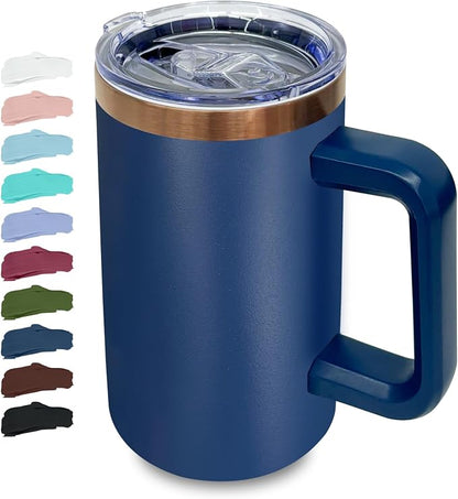 20 oz Insulated Coffee Mug with Lid, Stainless Steel Coffee Tumbler Bulk, Double Wall Vacuum Travel Mug with Handle, Leakproof Powder Coated Coffee Cups for Hot and Cold Drinks (Navy,1 pack)