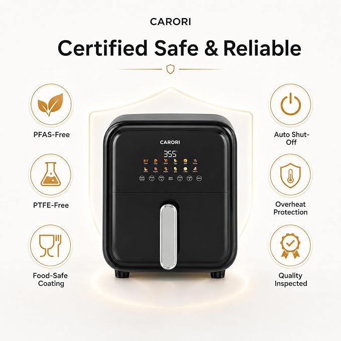 CARORI 7.5 Qt Air Fryer with Viewing Window, 12 Presets and DIY Mode, 1700W, Large Nonstick Dishwasher-Safe Basket, Air Fry, Bake, Roast, Reheat, Dehydrate, Black