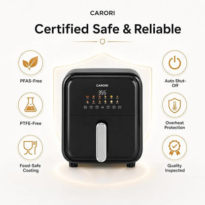 CARORI 7.5 Qt Air Fryer with Viewing Window, 12 Presets and DIY Mode, 1700W, Large Nonstick Dishwasher-Safe Basket, Air Fry, Bake, Roast, Reheat, Dehydrate, Black
