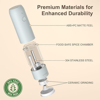 Ultrean Pepper Grinder, Rechargeable Salt and Pepper Grinder with 6 Adjustable Coarseness, LED Light, One-Hand Automatic Operation, Gifts for Women, Blue