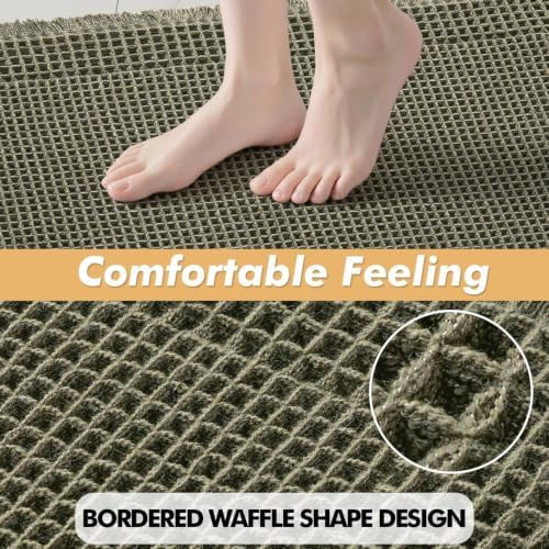 MIULEE Set of 2 Waffle Bathroom Rugs Bordered Bath Mat Green 18x30 Inch