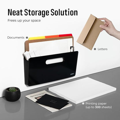 loukin Magnetic File Holder - 13"×5.9" Vertical Wall Mount Organizer for Whiteboard, Refrigerator, Office Wall, Documents, Letters (Black)