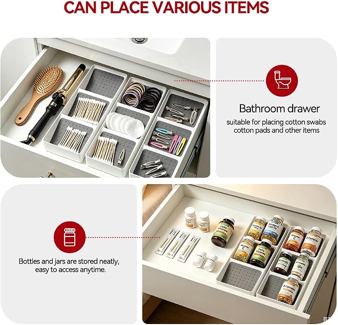 Spice Drawer Organizer,Silicone Seasoning Jar Drawer Insert,Spice Rack Organization for Drawer,Spice jar holder for drawer,Kitchen Spice Rack Tray for Cabinet Countertop Makeup Storage