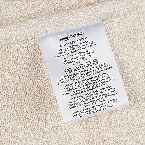 Amazon Basics Banded Bathroom Bath Rug Mat, Machine Washable, Super Absorbent, 100% Cotton, 20" W x 31" L, Cream