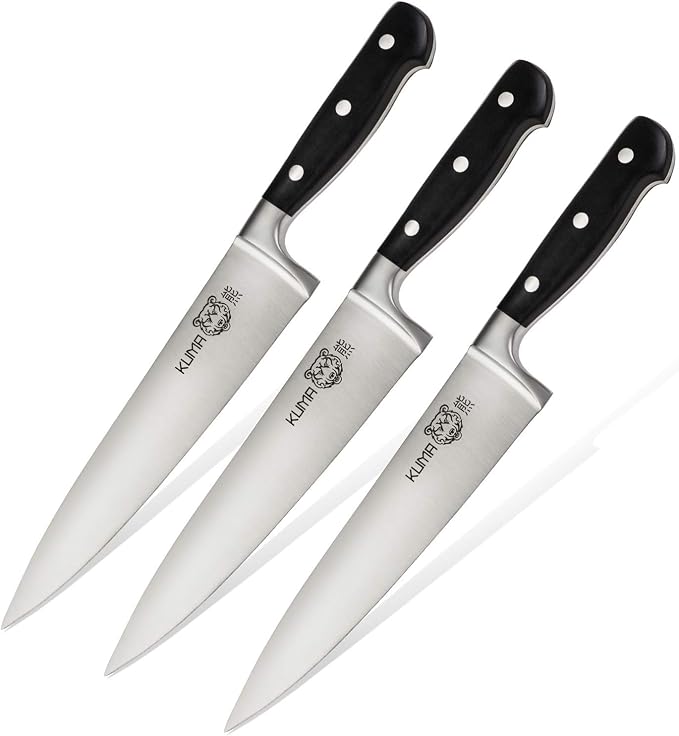 KUMA Multi Purpose Chef Knife (Set of 3) - Razor Sharp Out Of The Box - 8 Inch Chefs Knife for Carving, Slicing & Chopping - Ergonomic Handle - Professional Cooking Kitchen Knife - Cuts Like A Dream