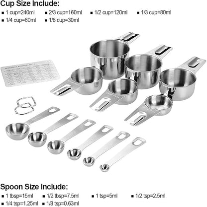Measuring Cups and Spoons Set Heavy Duty 304 Metal Stainless Steel Measuring Cup Spoon Kitchen Gadgets for Cooking Baking (Set of 15)